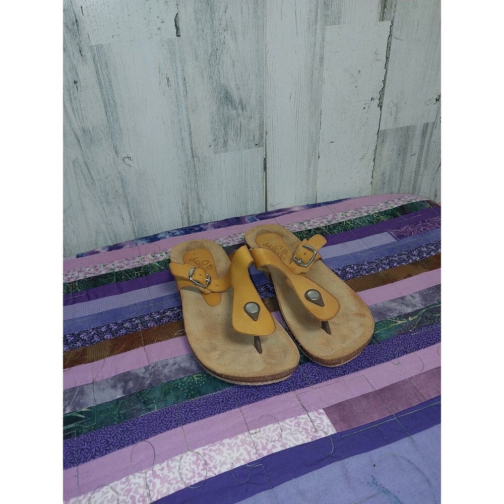 Yokono Womens Yellow Leather Sandals Buckle Flats Shoes 7.5 Made In Spain